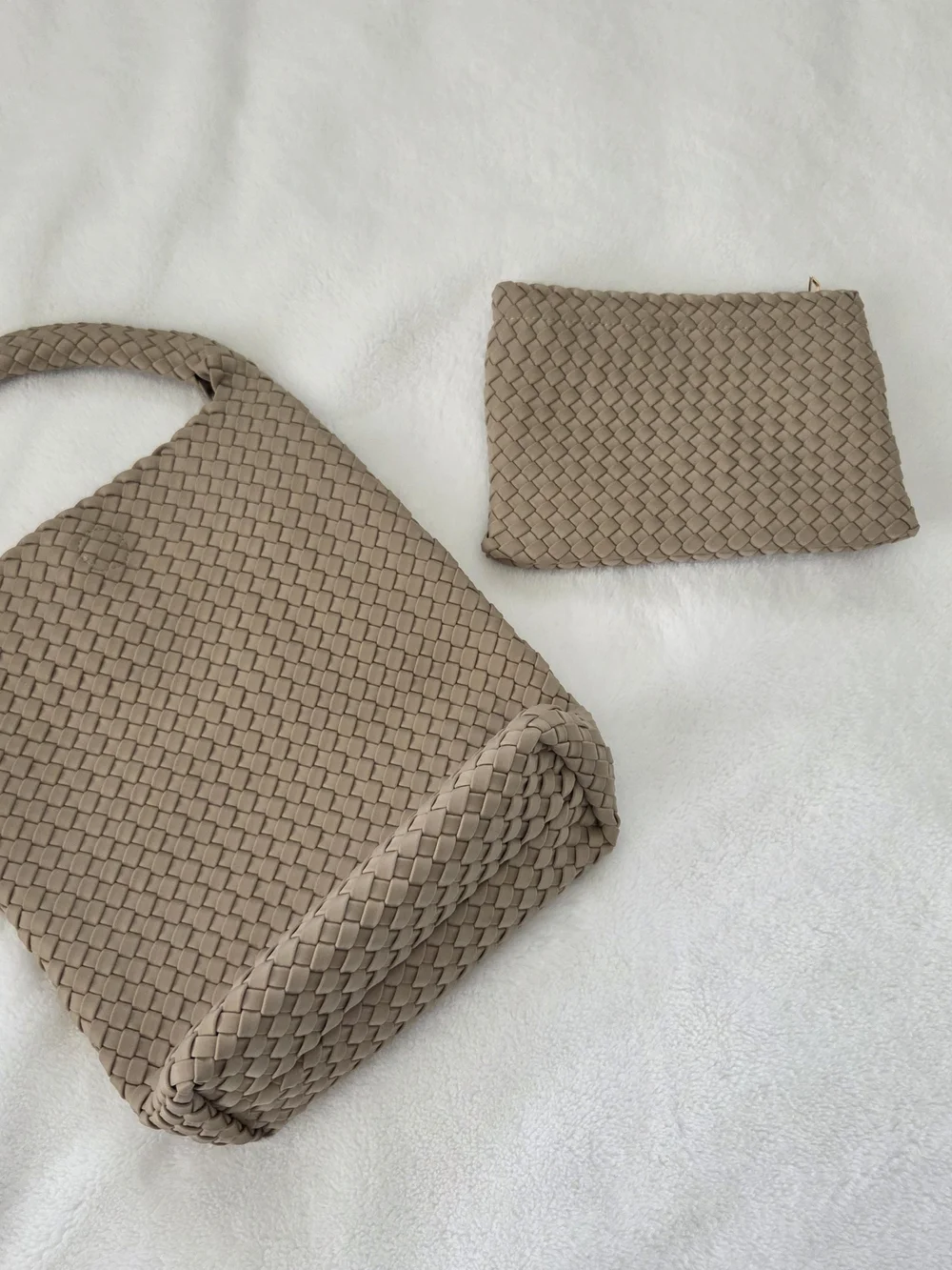 Woven Taupe Hobo Bag with Matching Pouch